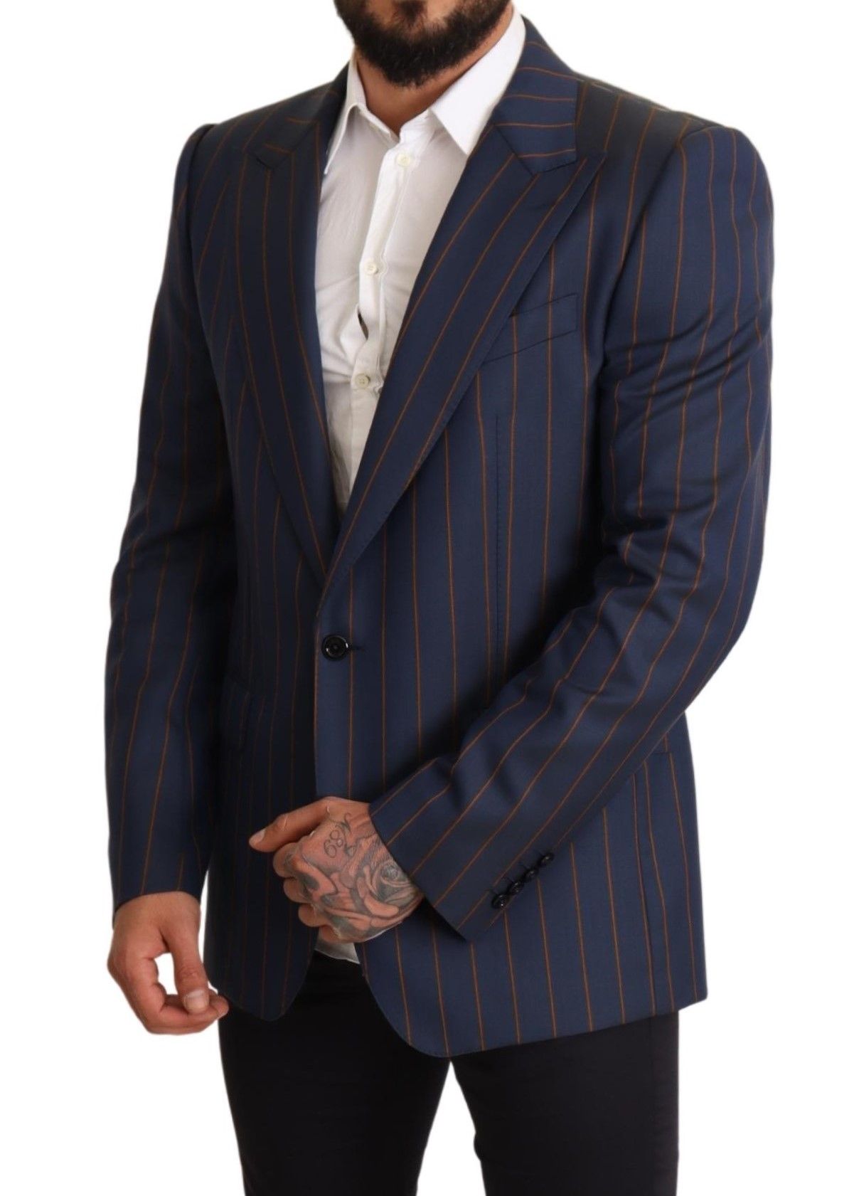 Dolce &amp; Gabbana Blazer elegante slim fit in lana a righe blu