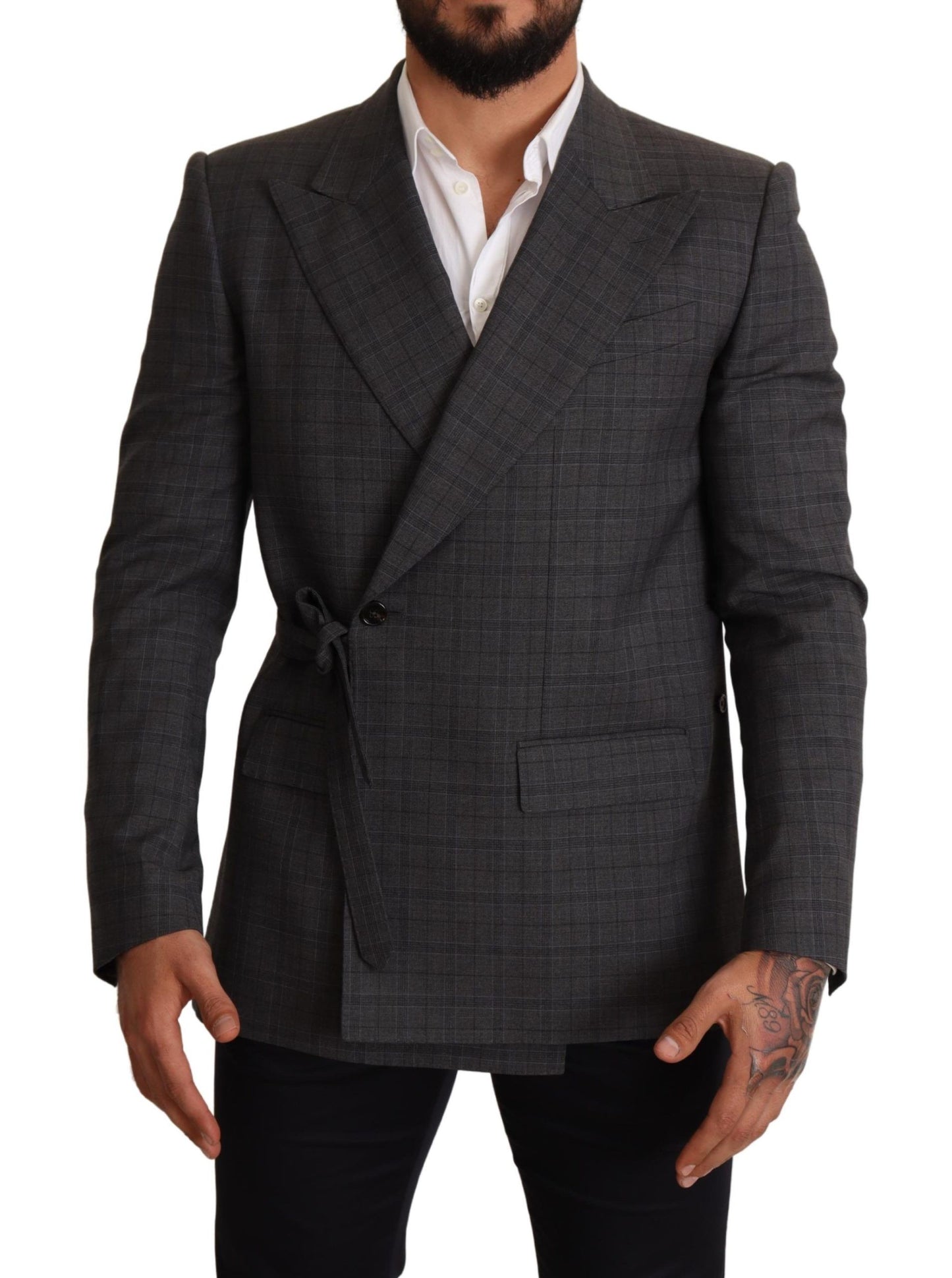 Blazer doppiopetto slim fit Martini a quadri grigio chic Dolce &amp; Gabbana