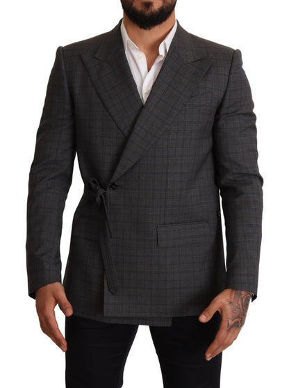 Blazer doppiopetto slim fit Martini a quadri grigio chic Dolce &amp; Gabbana