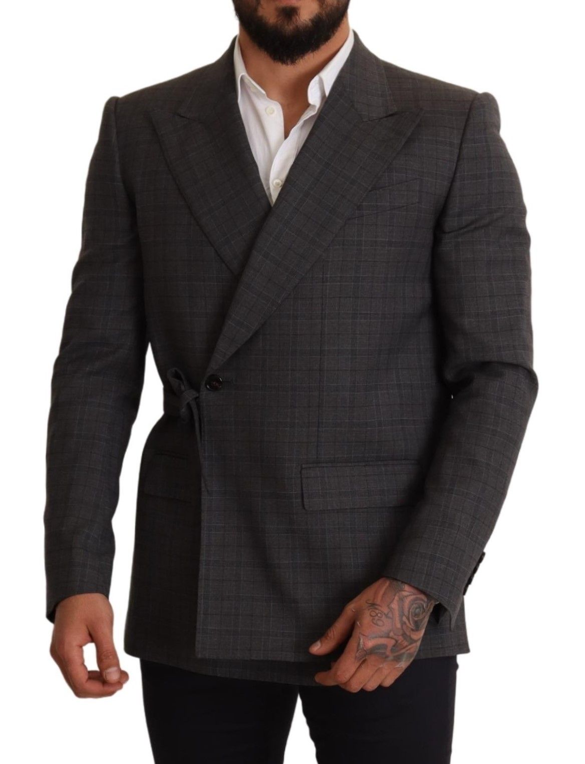 Blazer doppiopetto slim fit Martini a quadri grigio chic Dolce &amp; Gabbana