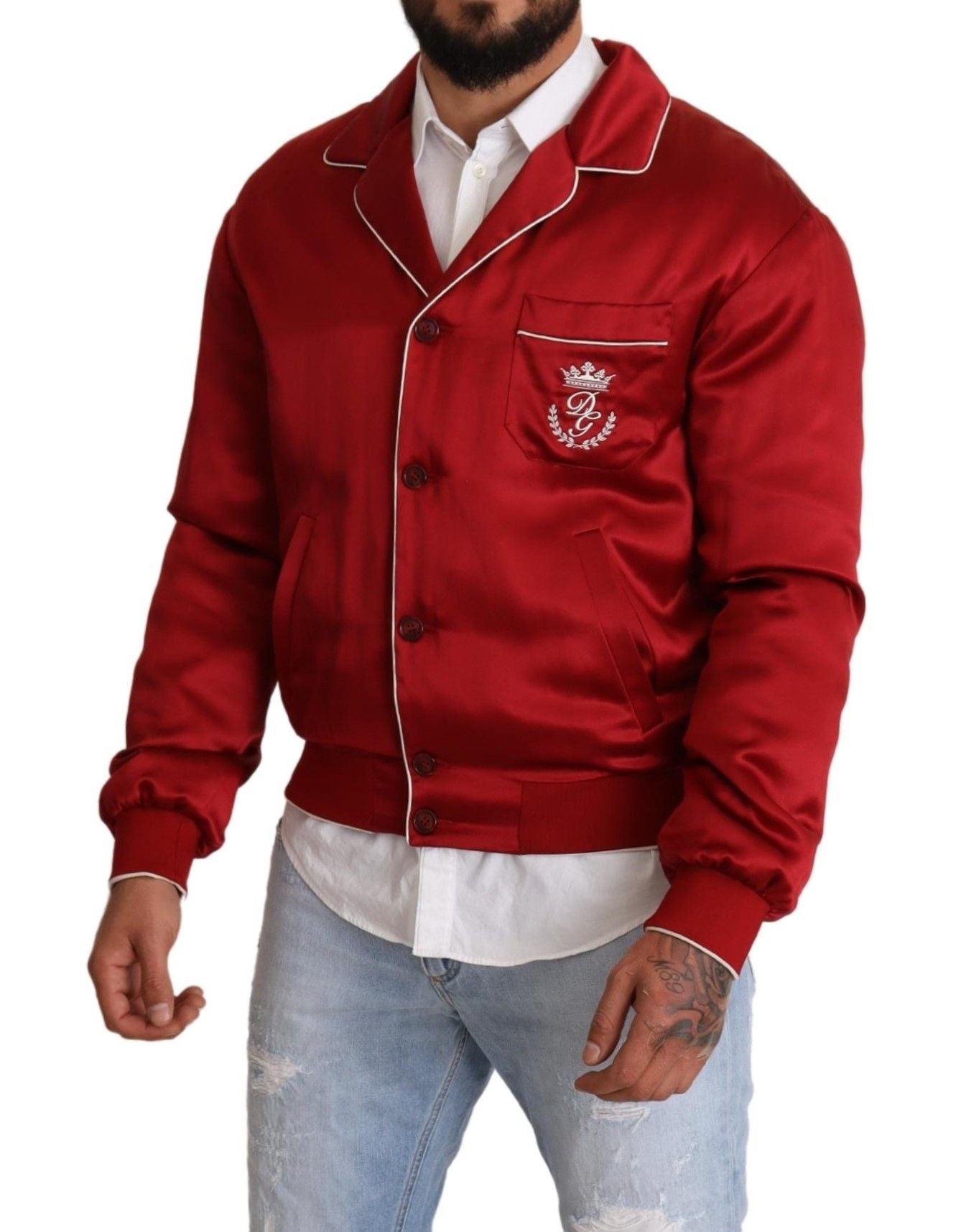 Dolce &amp; Gabbana Sontuosa giacca bomber rossa in seta