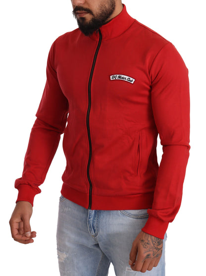 Dolce &amp; Gabbana Elegante maglione rosso con zip intera con motivo DG Motor Club