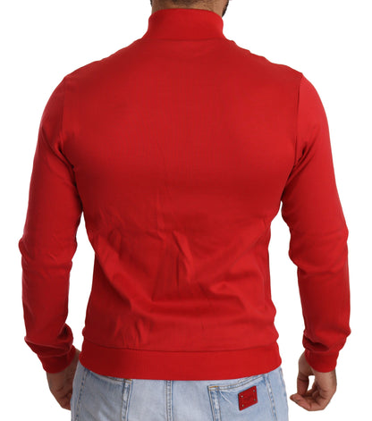 Dolce &amp; Gabbana Elegante maglione rosso con zip intera con motivo DG Motor Club