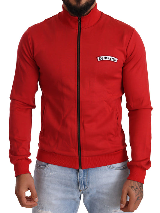 Dolce &amp; Gabbana Elegante maglione rosso con zip intera con motivo DG Motor Club