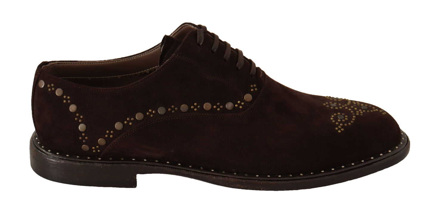 Dolce &amp; Gabbana eleganti scarpe derby con borchie in pelle scamosciata marrone