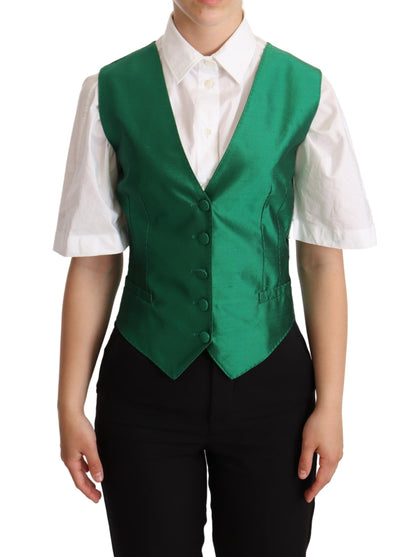 Dolce &amp; Gabbana Elegante Gilet In Misto Seta Verde