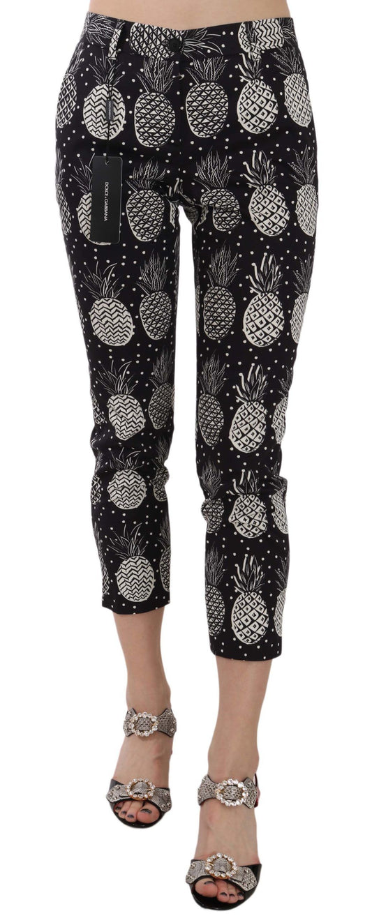 Pantaloni capri skinny con stampa ananas neri chic Dolce &amp; Gabbana