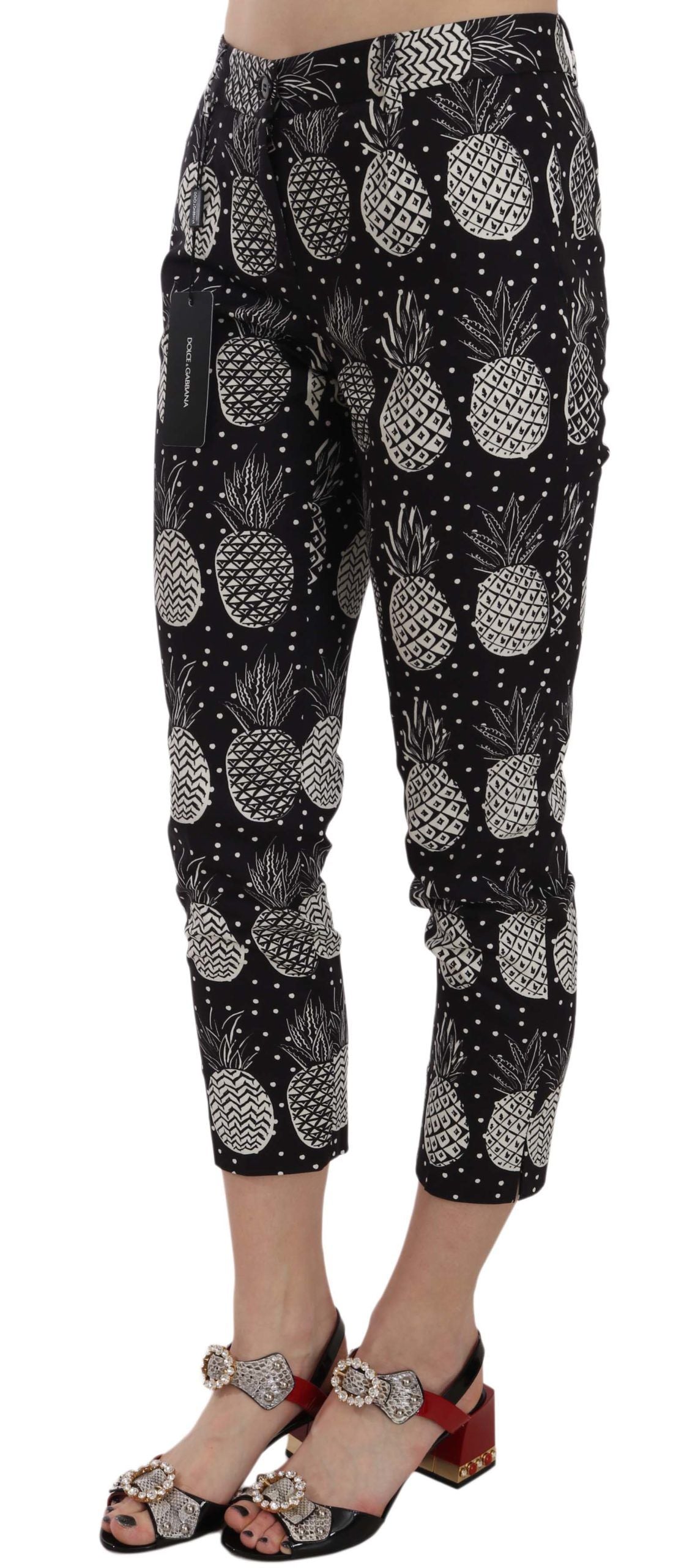 Pantaloni capri skinny con stampa ananas neri chic Dolce &amp; Gabbana