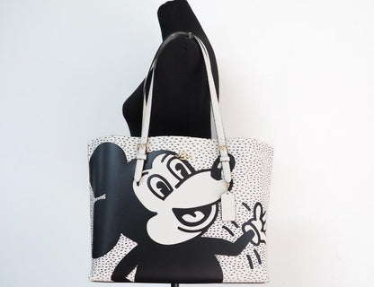 COACH (C6978) Mickey Mouse X Keith Haring Mollie Large Leather Shoulder Tote Bag