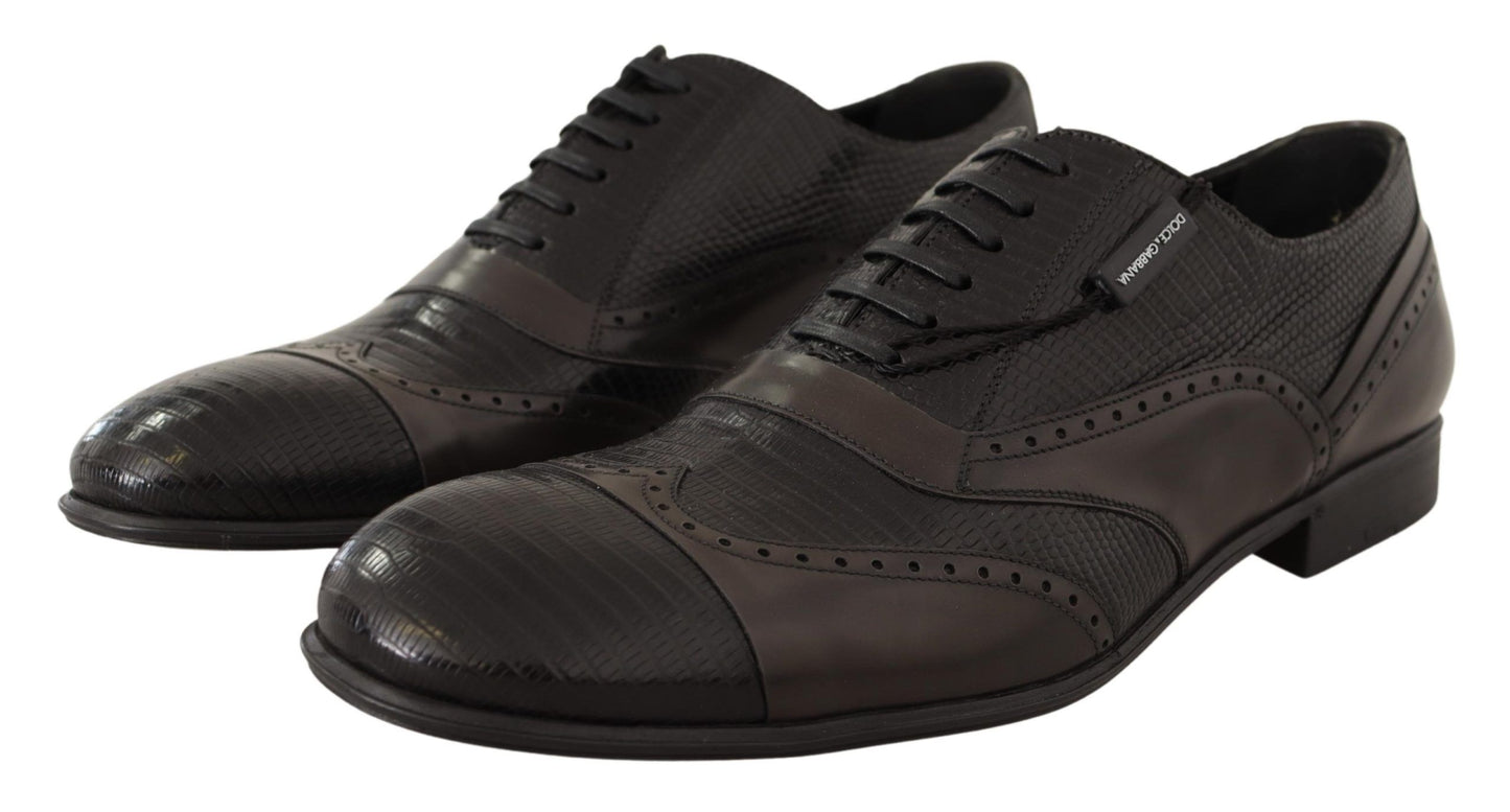 Dolce &amp; Gabbana Scarpe Oxford eleganti in pelle di lucertola marrone