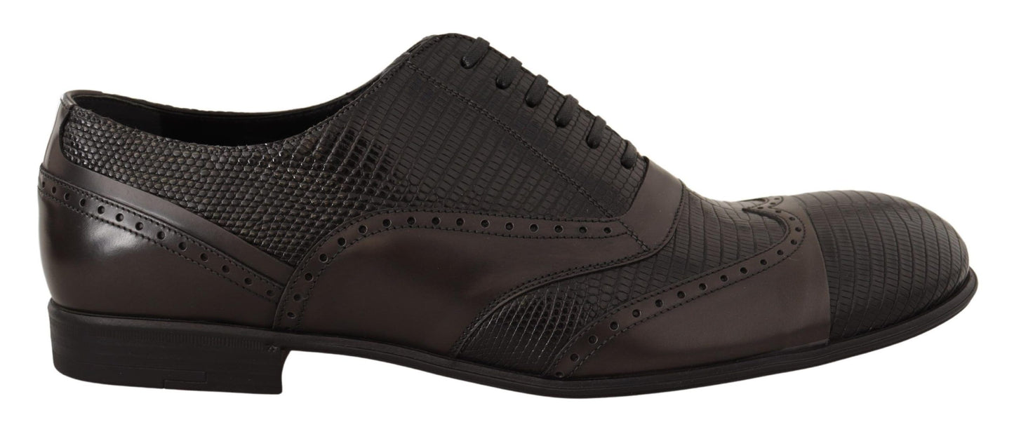 Dolce &amp; Gabbana Scarpe Oxford eleganti in pelle di lucertola marrone