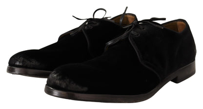 Dolce &amp; Gabbana Eleganti Scarpe Derby in Velluto Nero