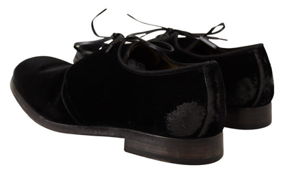 Dolce &amp; Gabbana Eleganti Scarpe Derby in Velluto Nero