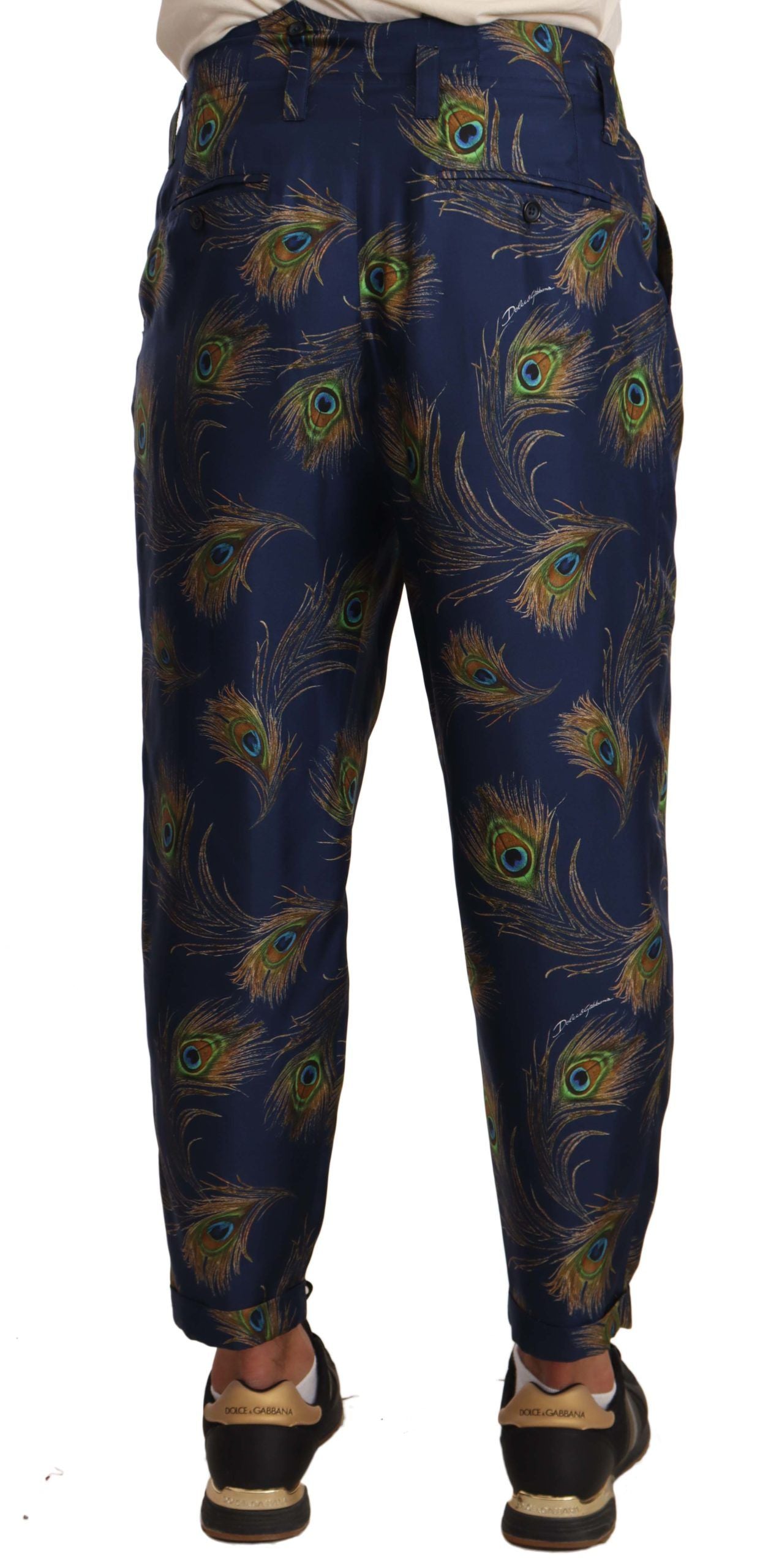 Pantaloni in seta con stampa pavone di Dolce &amp; Gabbana