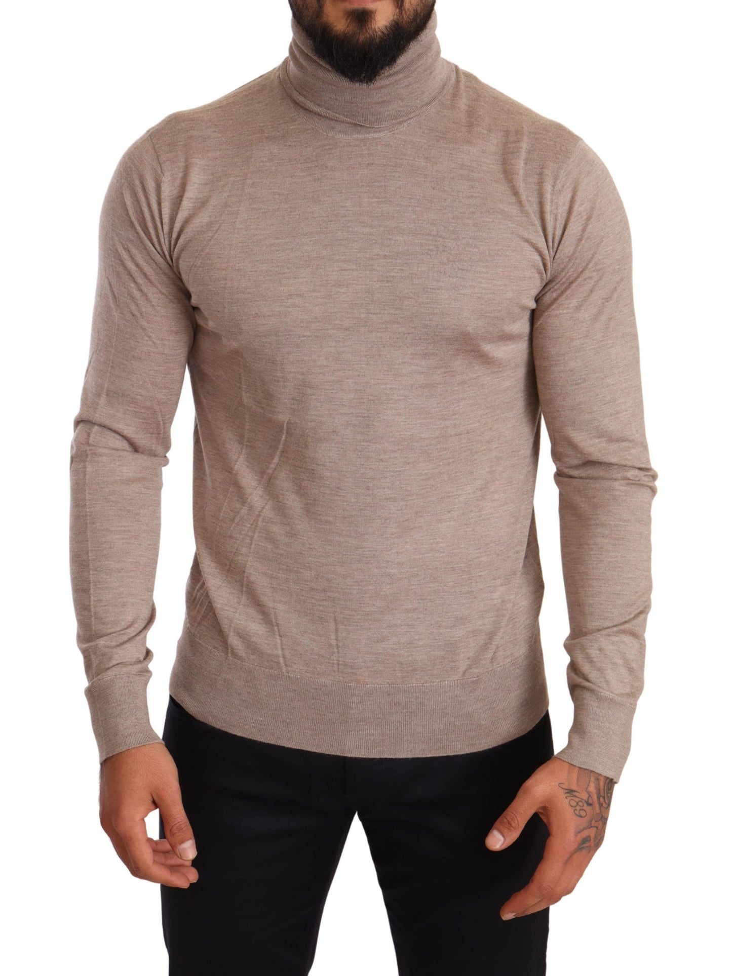 Dolce &amp; Gabbana Maglione Dolcevita Beige in Misto Cashmere-Seta