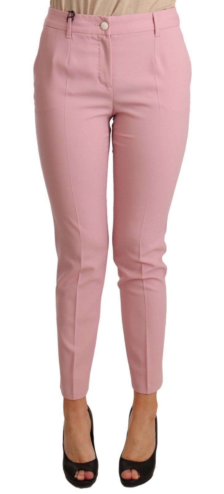 Pantaloni cropped eleganti di Dolce &amp; Gabbana in lana vergine rosa