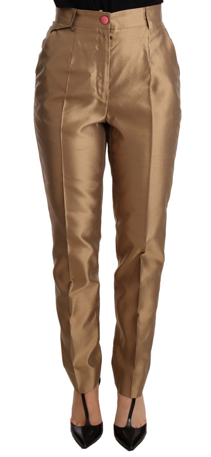 Dolce &amp; Gabbana Pantaloni eleganti in seta affusolati in oro