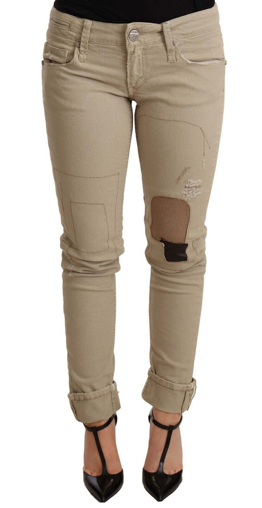 Jeans chic slim fit in cotone beige Acht