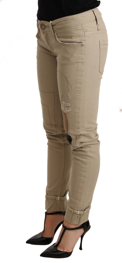 Jeans chic slim fit in cotone beige Acht