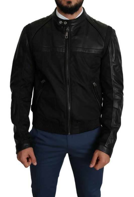 Dolce &amp; Gabbana Elegante bomber nero con accenti in pelle