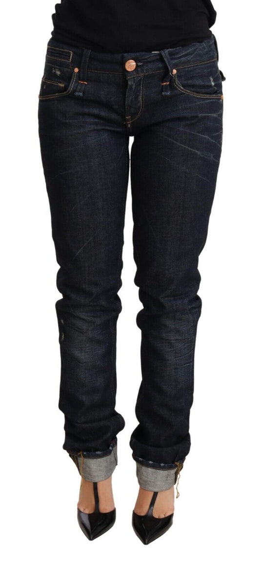 Acht eleganti jeans skinny blu scuro a vita bassa