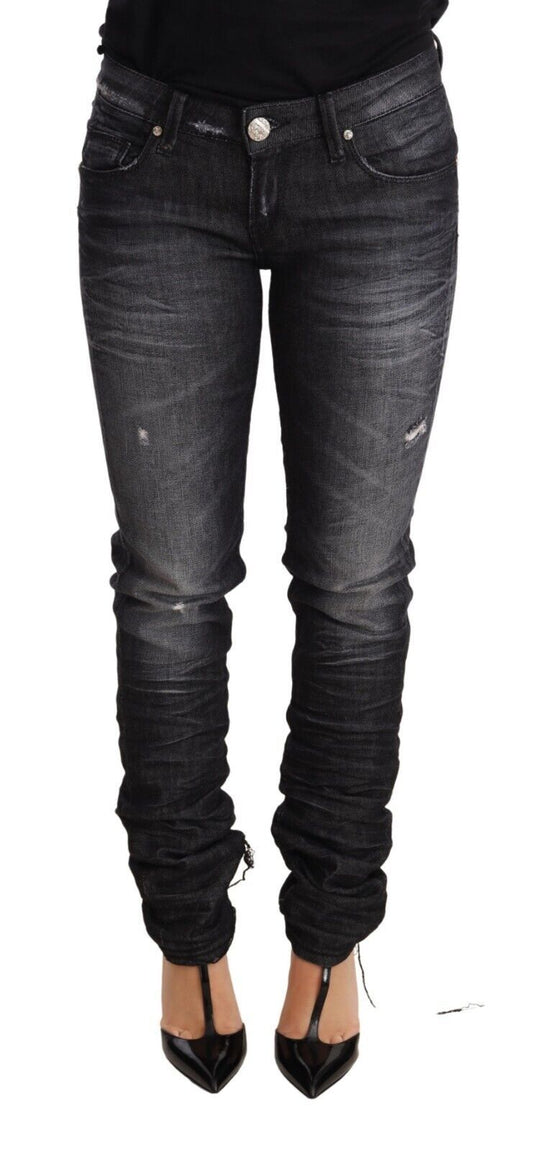 Acht Elegante denim nero skinny a vita bassa