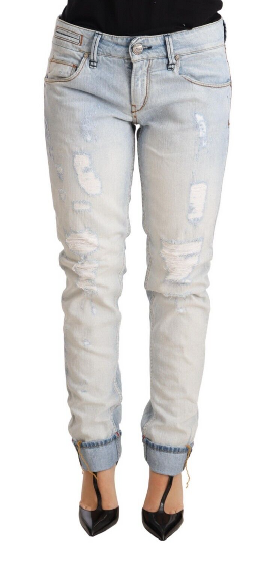 Jeans in denim con orlo piegato azzurro Acht Chic