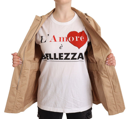 Cappotto abbottonato beige chic Dolce &amp; Gabbana con decorazioni