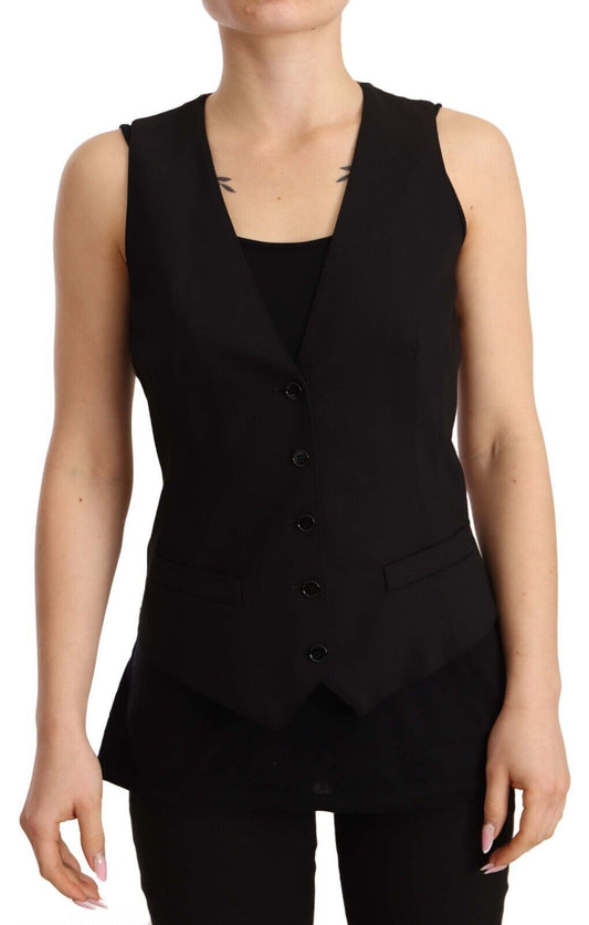 Dolce &amp; Gabbana Gilet Elegante in Misto Lana Nero