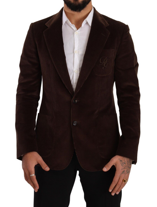 Dolce &amp; Gabbana Elegante blazer slim fit in velluto a coste marrone