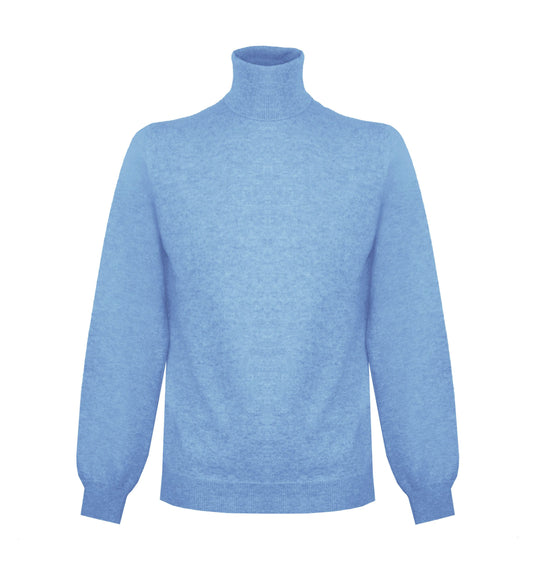 Malo Elegante Maglione Collo Alto in Cashmere Blu Ghiaccio