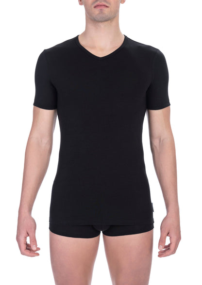 T-shirt con scollo a V da uomo in cotone nero Bikkembergs