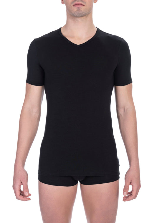 T-shirt con scollo a V da uomo in cotone nero Bikkembergs