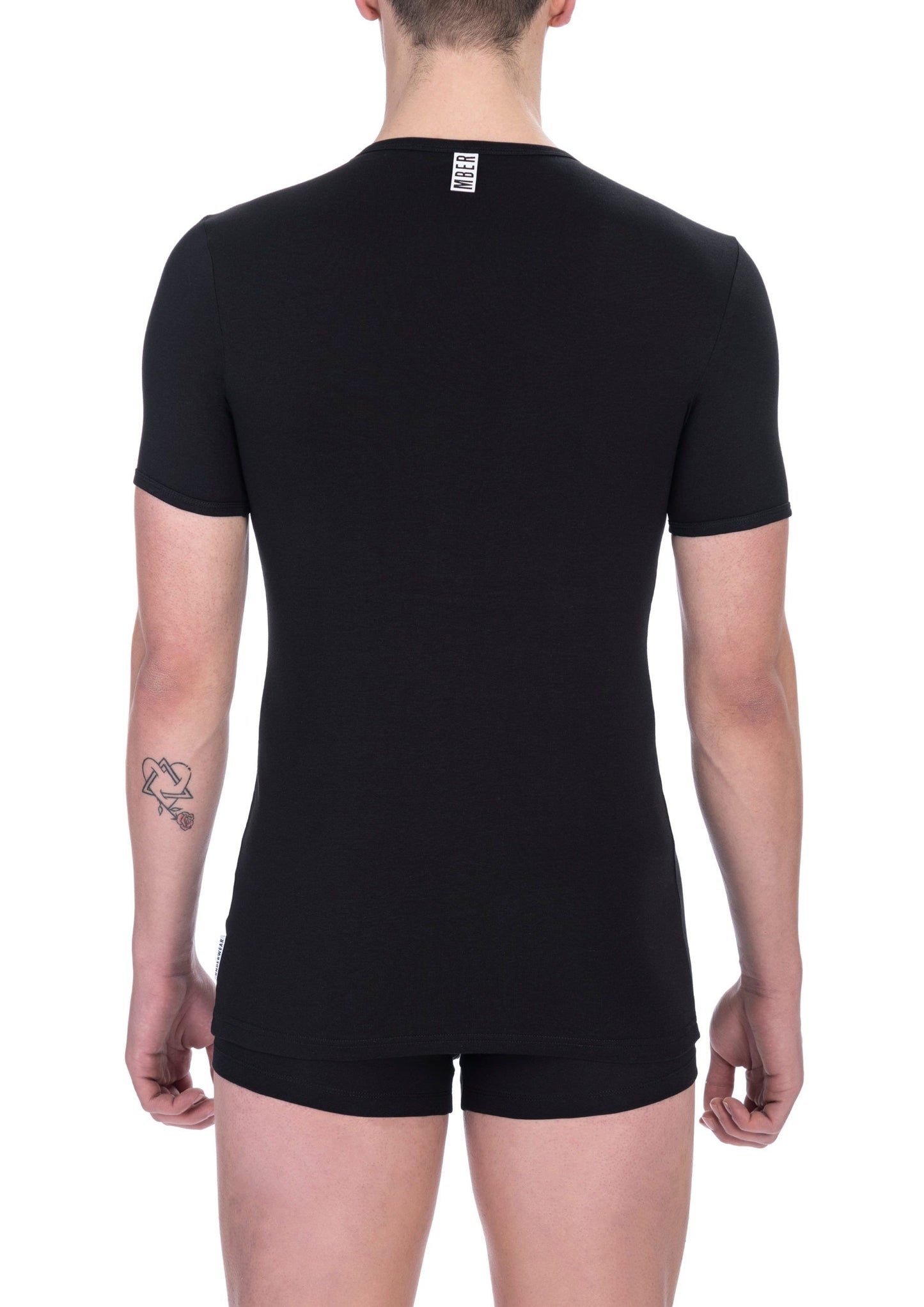 T-shirt con scollo a V da uomo in cotone nero Bikkembergs