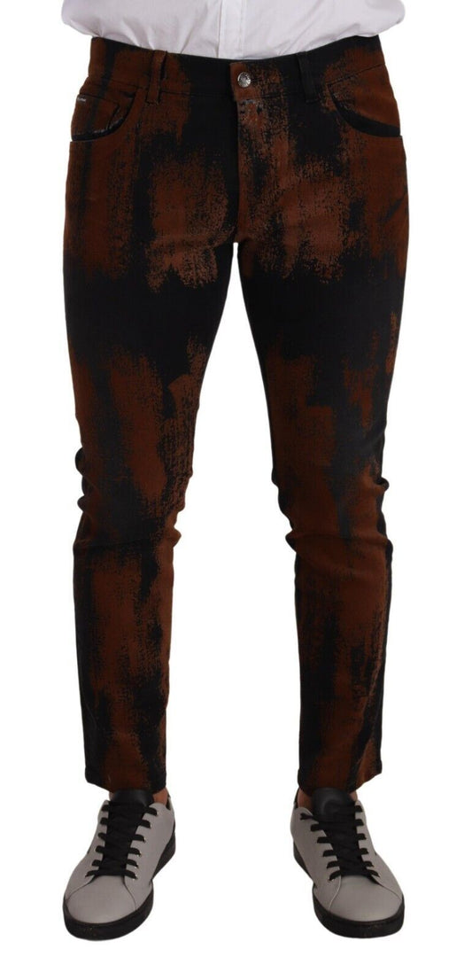 Jeans slim fit Dolce &amp; Gabbana Chic marrone nero tie-dye