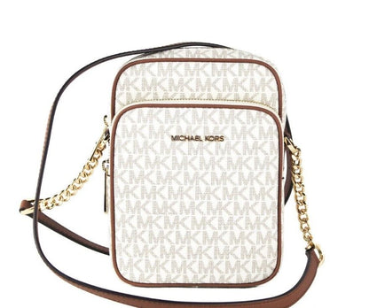 Michael Kors Jet Set Medium Vanilla PVC North South Chain Crossbody Handbag