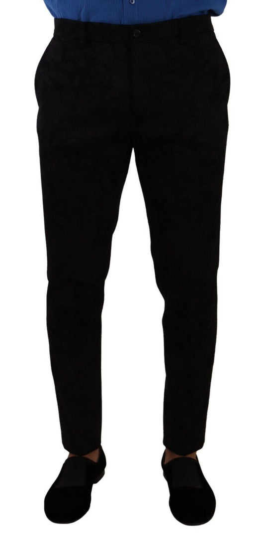 Pantaloni eleganti slim fit Dolce &amp; Gabbana in broccato nero