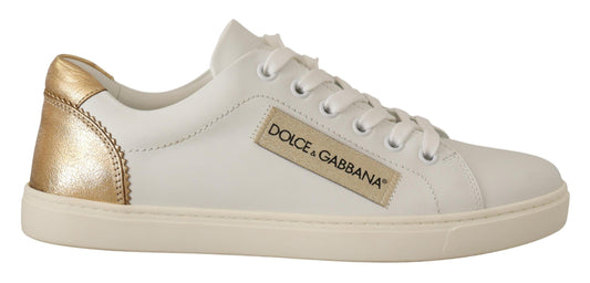 Dolce &amp; Gabbana Eleganti sneakers in pelle bianca con accenti dorati