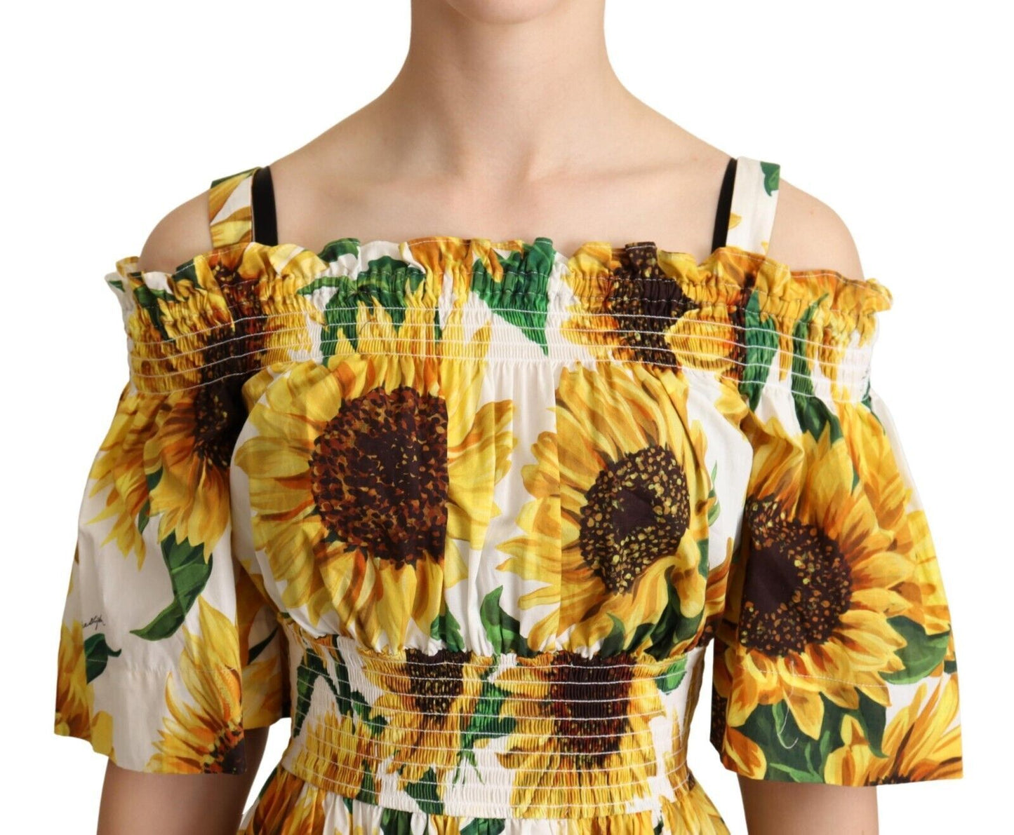 Dolce & Gabbana Elegant Sunflower Open Shoulder Dress