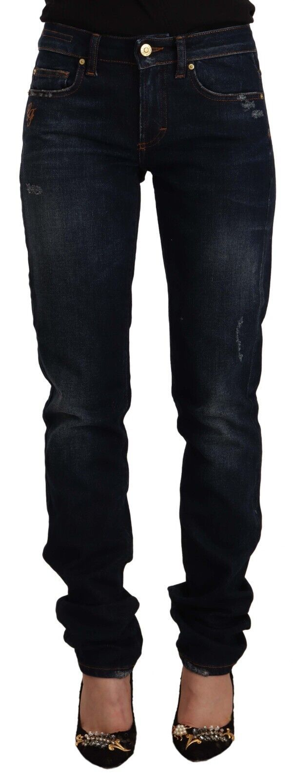 Jeans skinny GF Ferre Chic a vita media in lavaggio blu scuro