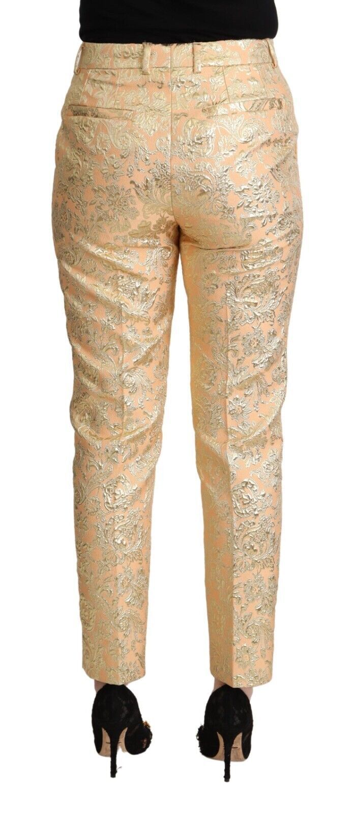 Dolce &amp; Gabbana Pantaloni Eleganti in Broccato Rosa a Vita Alta