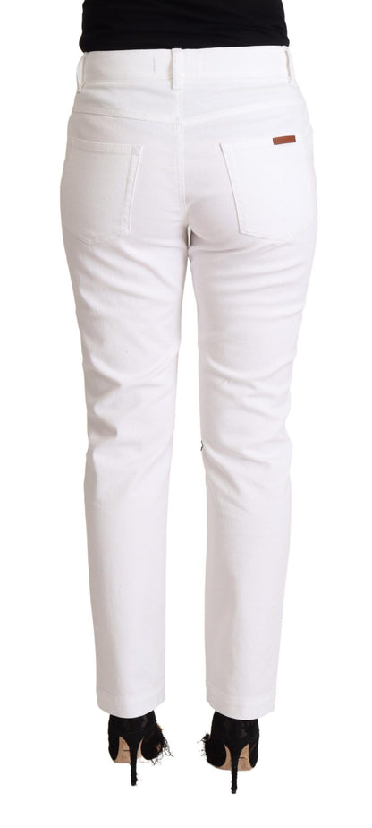 Dolce &amp; Gabbana Chic Jeans in denim bianco affusolato con toppa con logo