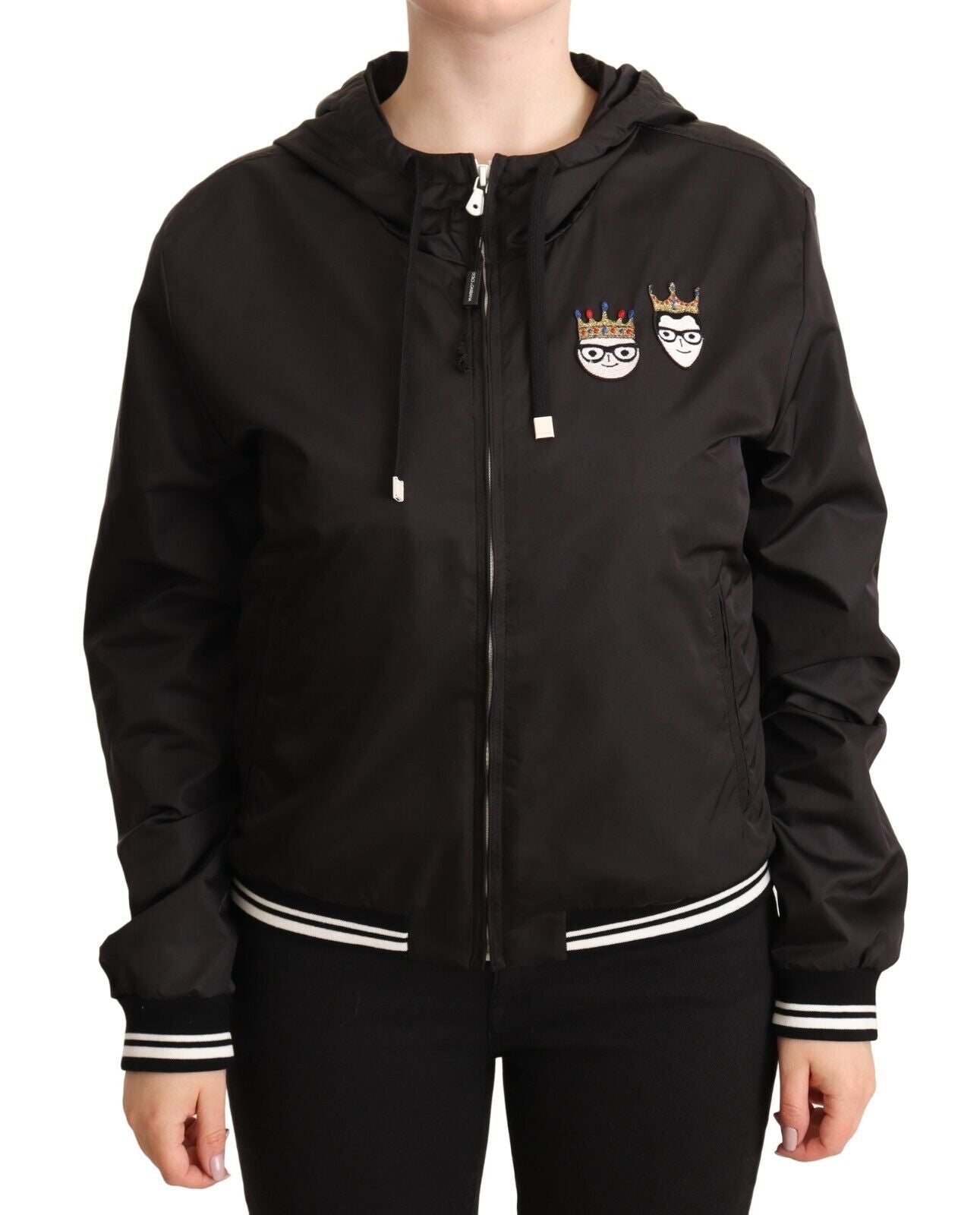 Dolce &amp; Gabbana Elegante bomber nero con cappuccio