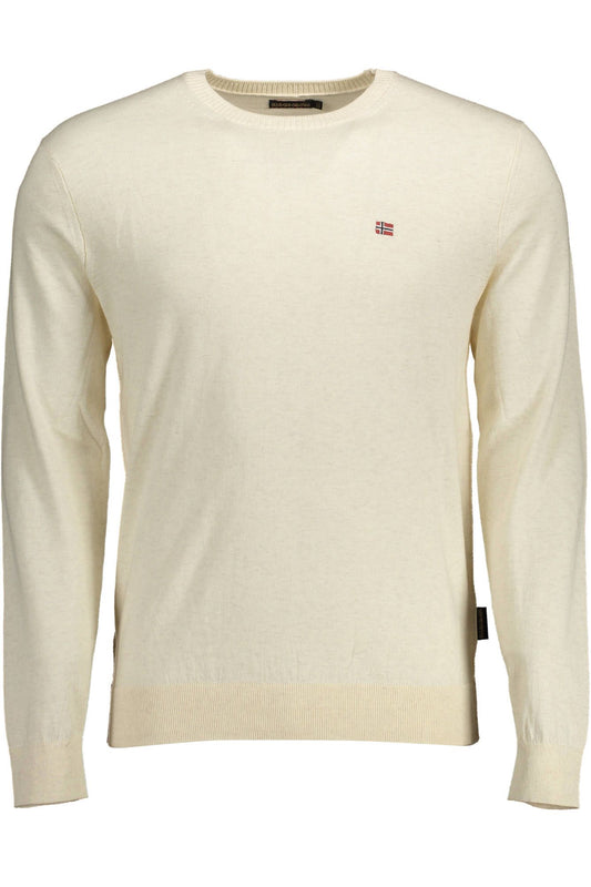 Maglione ricamato girocollo in cotone beige Napapijri