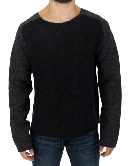 Костюмный национальный шикарный серый шерстяной свитер с круглым вырезом