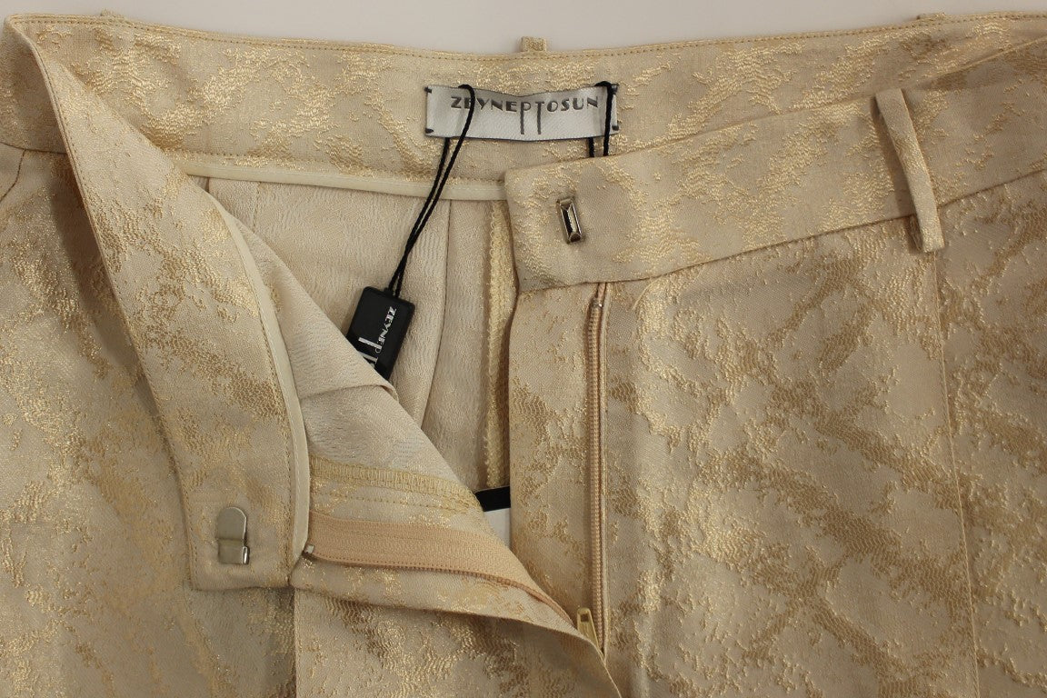 Esclusivi pantaloncini sopra il ginocchio in broccato beige Zeyneptosun