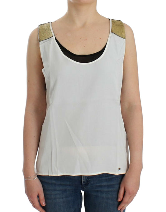 Costume National Elegant Monochrome Sleeveless Top with Gold Accents