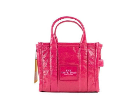 Marc Jacobs The Shiny Crinkle Mini Tote Magenta Leather Crossbody Handbag Purse