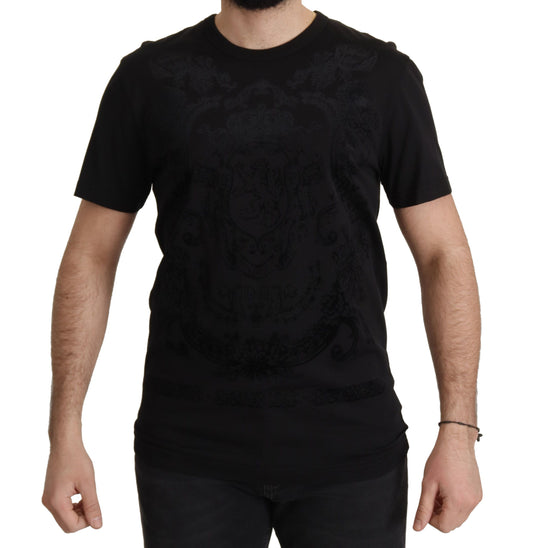 Dolce &amp; Gabbana T-shirt girocollo elegante nera barocca