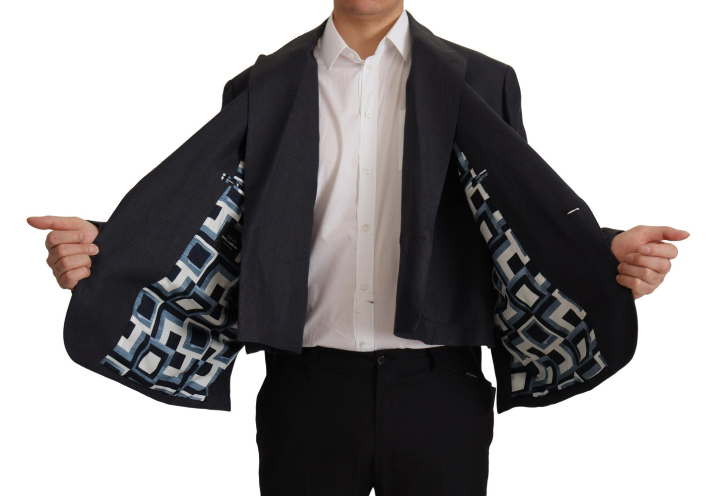 Dolce &amp; Gabbana Elegante blazer doppiopetto in lino blu scuro